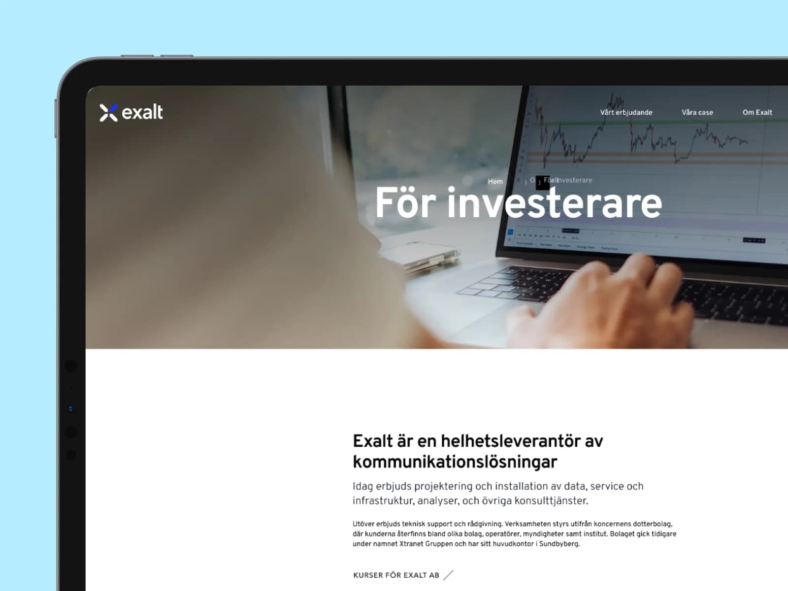 Sidan för investerare på Exalts webb i en surfplatta