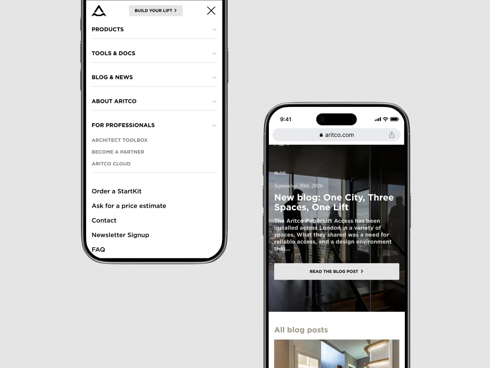 Aritcos meny och blogg i mobilen