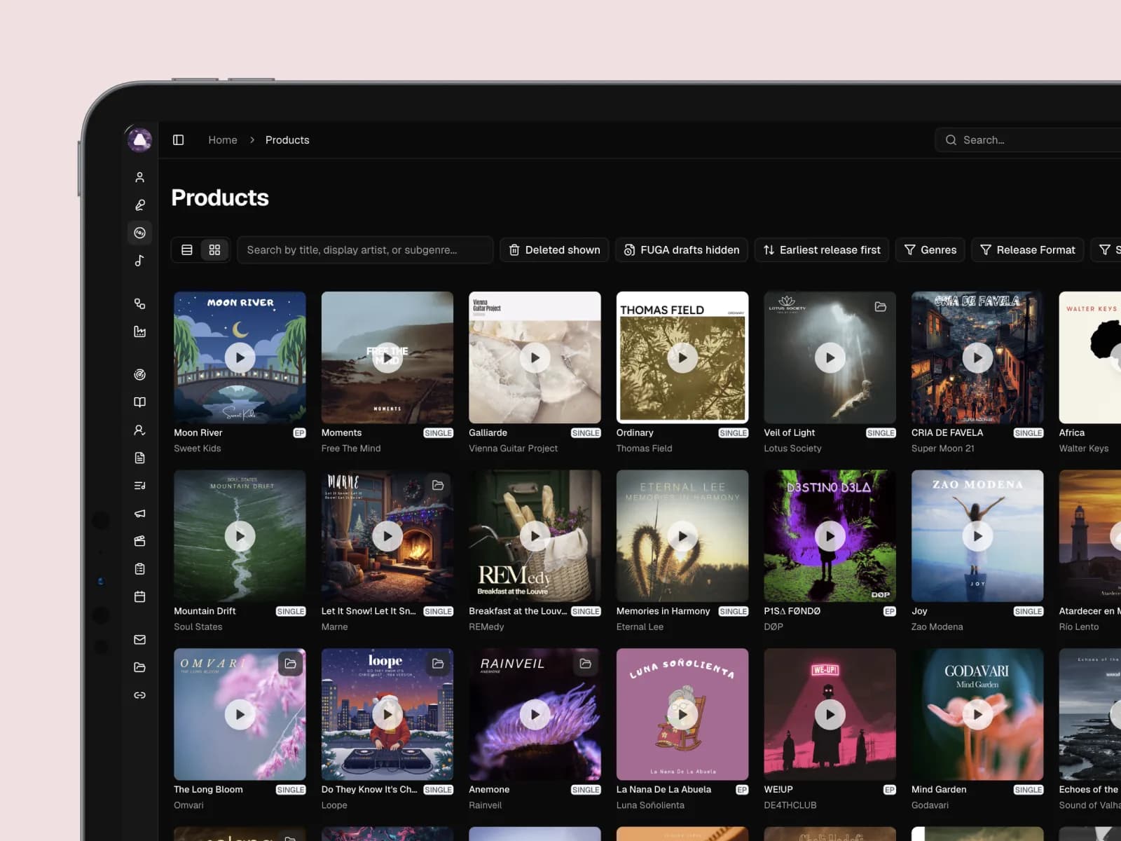 Prisma's catalogue of releases in the staff app.