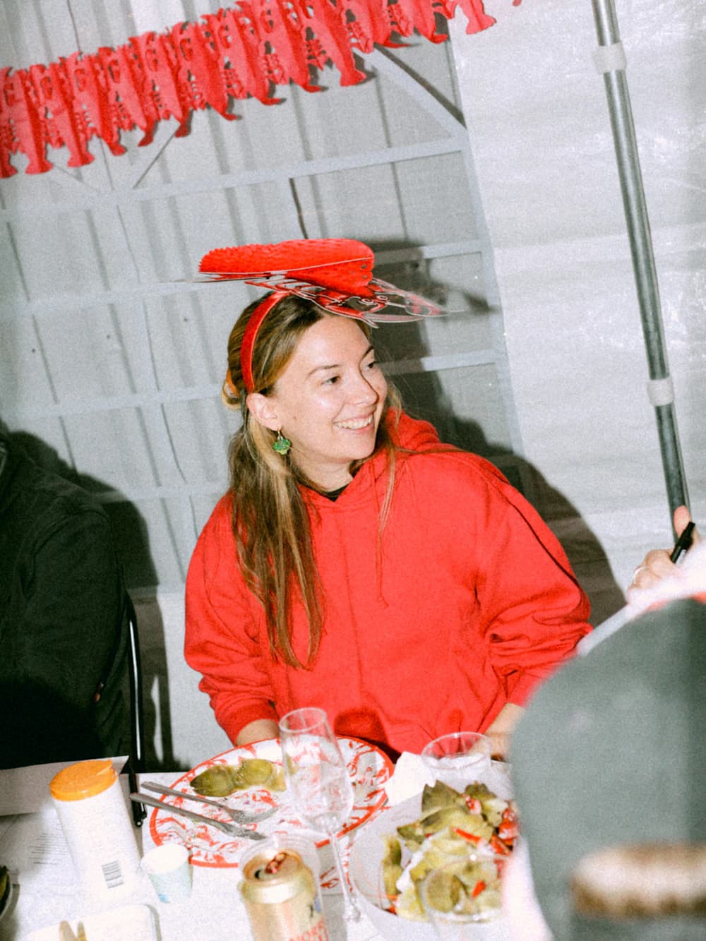 A colleague in a crayfish hat at the crayfish party
